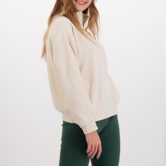 aerie Tops - Aerie Waffle Quarter Zip Sweatshirt In Off White